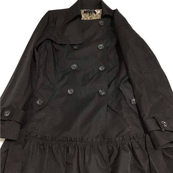 Sandro Studio Black Wrap Coat Double Breast Self Tie Belt Ruffle Hem Large - Picture 9 of 15